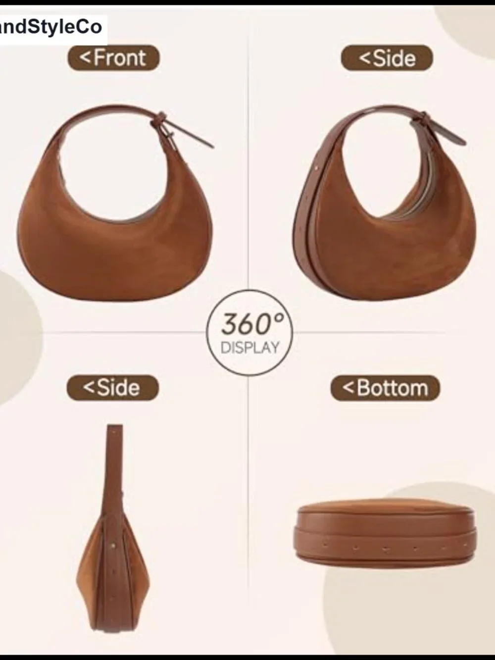 Faux Suede Crescent Hobo Handbag with Adjustable Strap